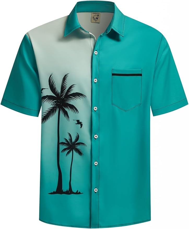 Hardaddy Men's Hawaiian Shirt Short Sleeves Coconut Printed Button Down Summer Beach Casual Shirts