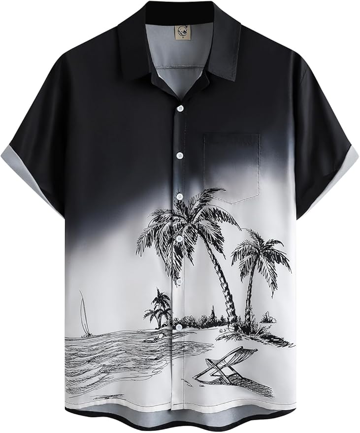 Hardaddy Men's Hawaiian Shirt Short Sleeves Coconut Printed Button Down Summer Beach Casual Shirts